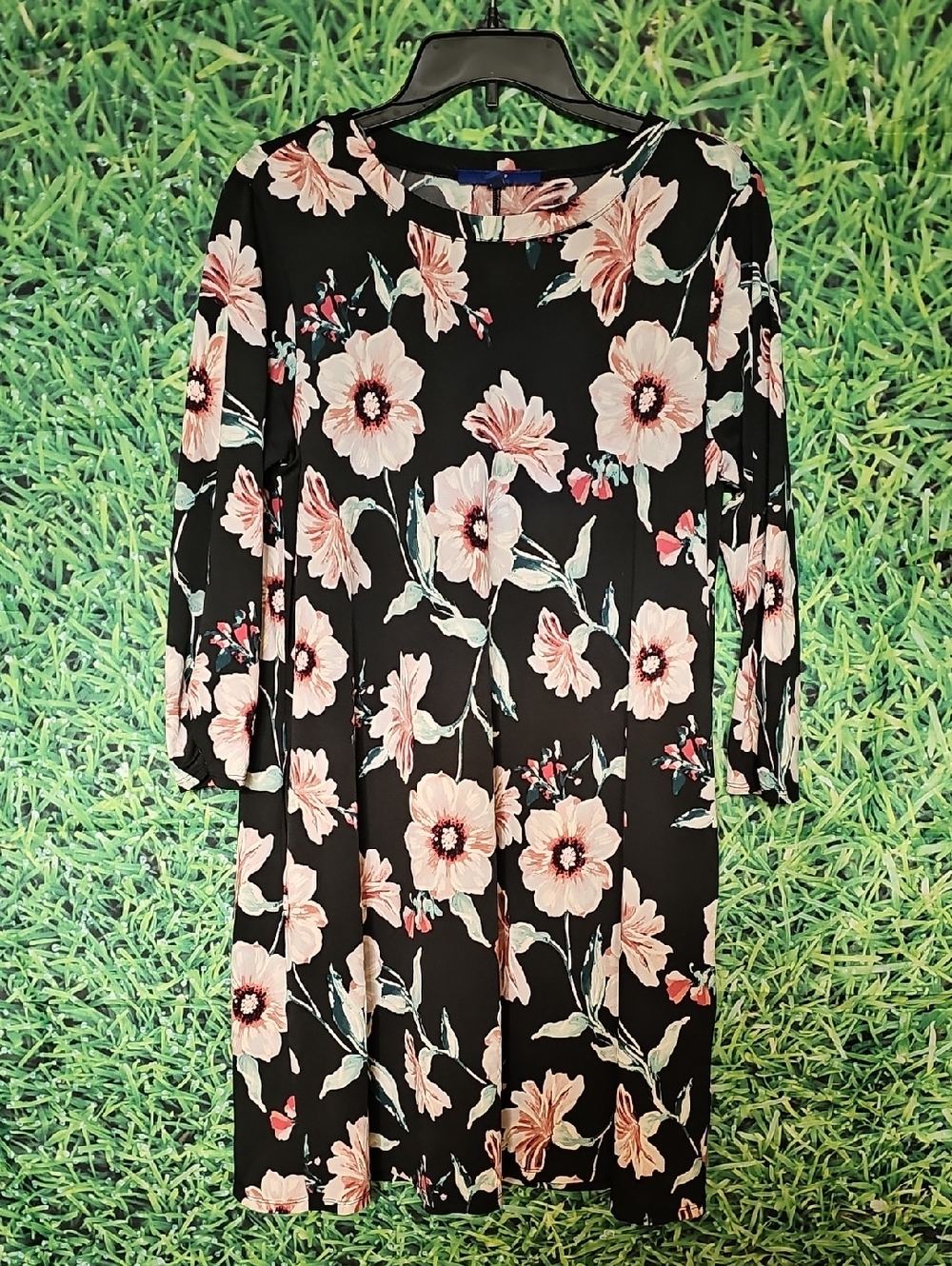 Apt. 9 Black Long-Sleeve Dress with Pink Floral Print